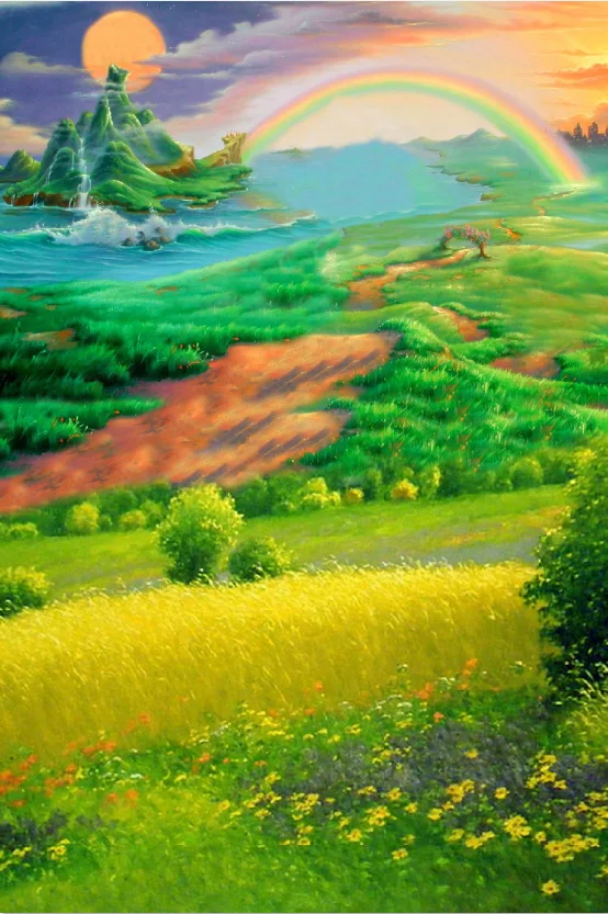 

5x7 футов закат Радуга Небо Зеленая гора трава поле грязь дорога пользовательский фотостудия фон виниловый баннер 220 см x 150 см