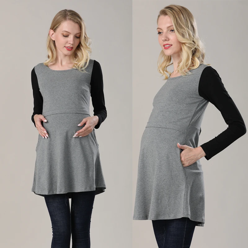 Одежда для беременных с длинными рукавами мам платье платья грудного