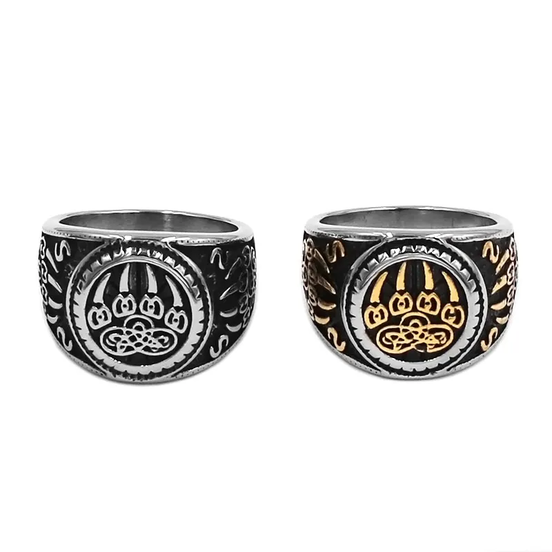 

Wholesale Vikings Norse Amulet Bear Paw Ring Stainless Steel Celtic Knot Charms Animal Claw Biker Men Ring SWR0889