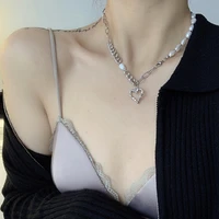 trend hip hop style imitation pearl necklace simple creative hollow love pendant stitching necklace jewelry accessories female
