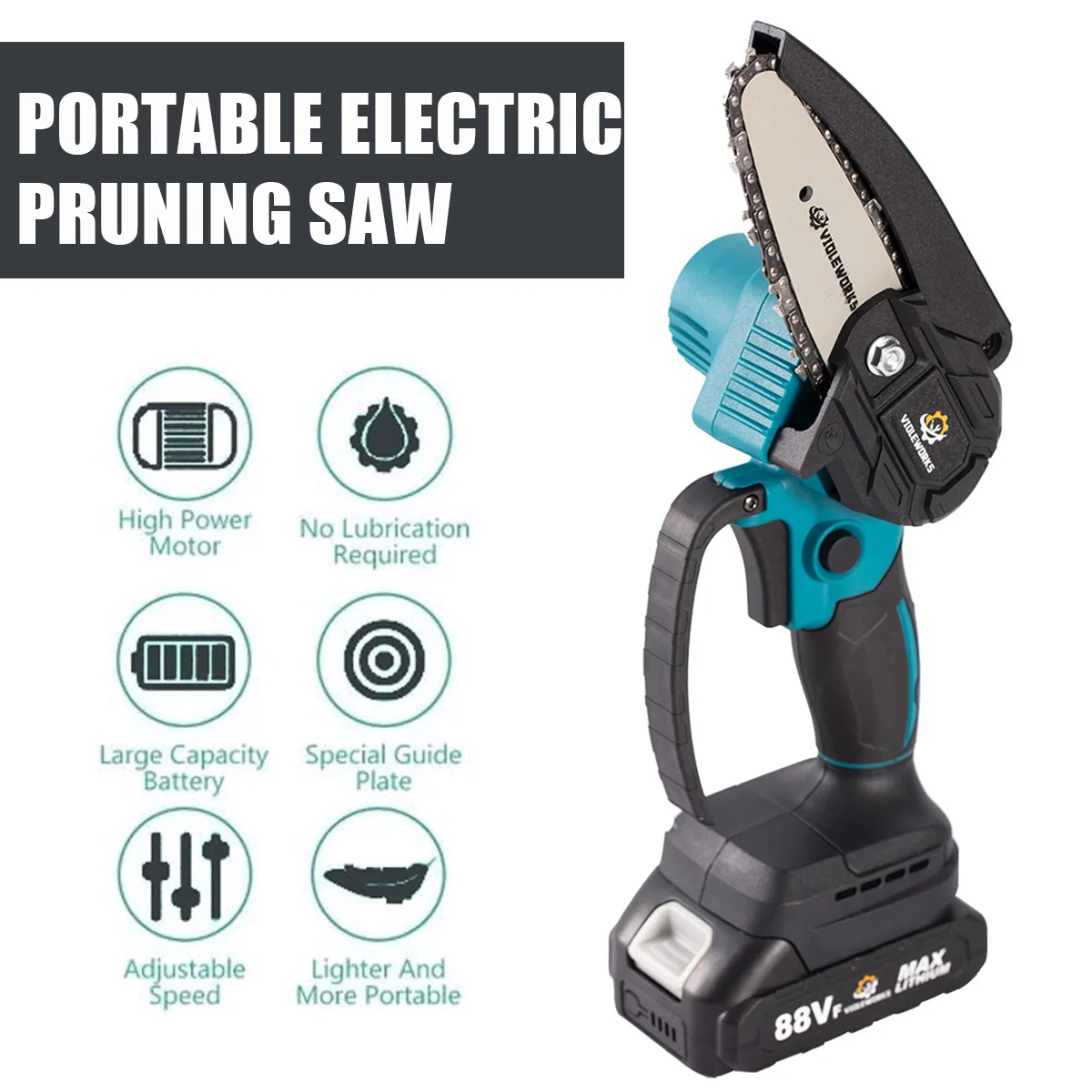 4 Inch 1200W 88V Mini Electric Chain Saw With Battery Indicator Rechargeable Woodworking Tool EU Plug For Makita 18V | Инструменты