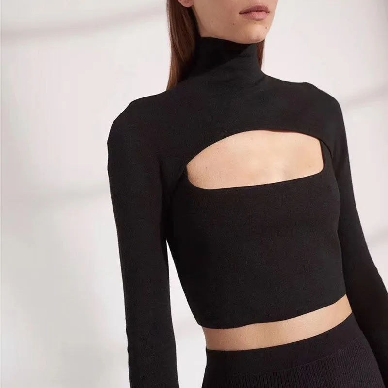 Женская трикотажная водолазка DEAT вязаный пуловер с длинными рукавами и V