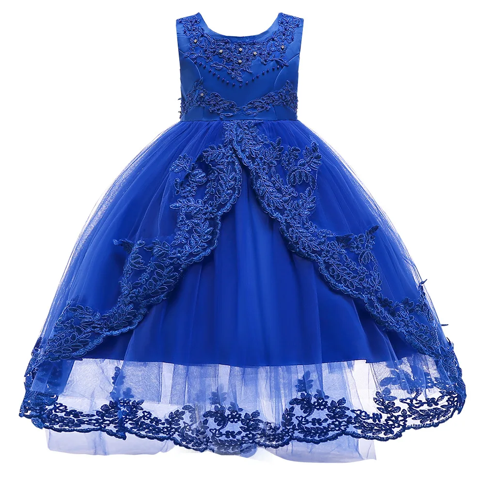 New Princess Lace Dress Kids Flower Embroidery For Girls Vintage Children Dresses Wedding Party Formal Ball Gown | Детская одежда и