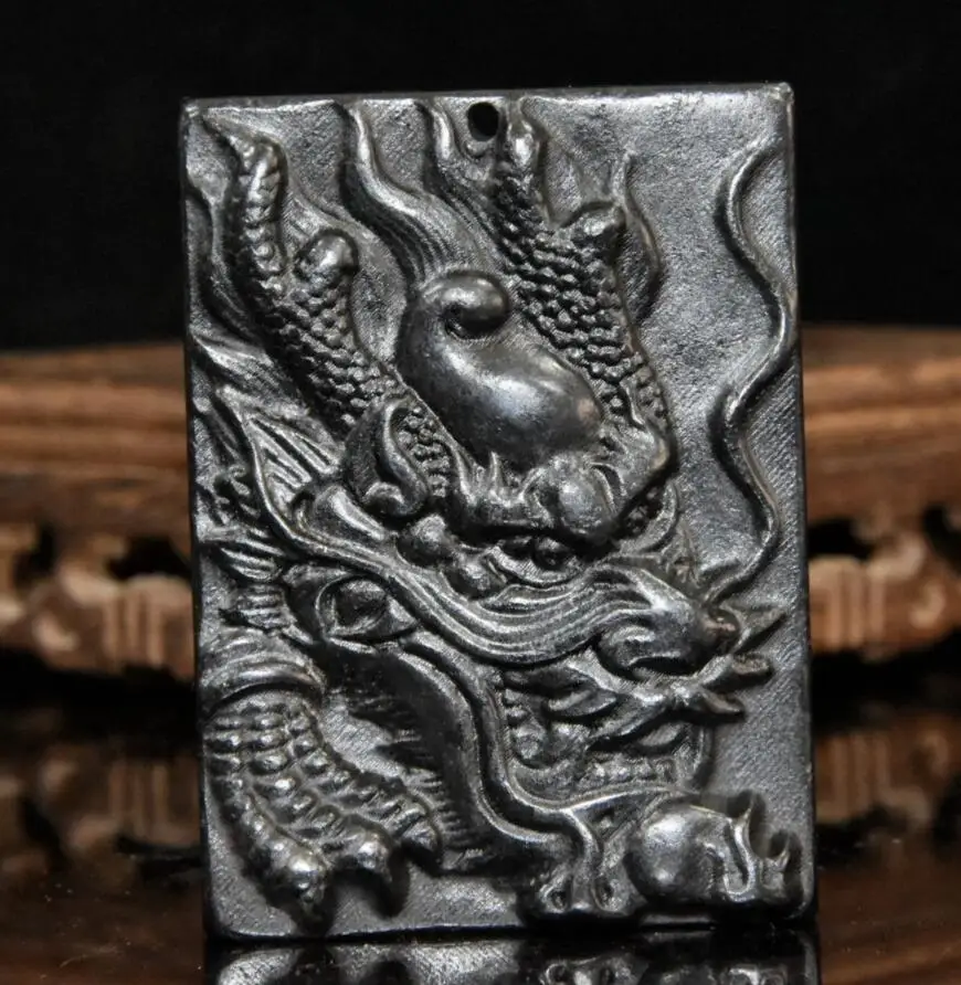 

Hongshan culture archaize black iron meteorite Exorcism Ward off evil spirits dragon amulet pendant small statue