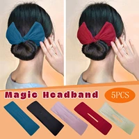 5pcs multicolor deft bun print headband hairpin for women girl cloth hair circle bun maker ponytail holder hair accessories new