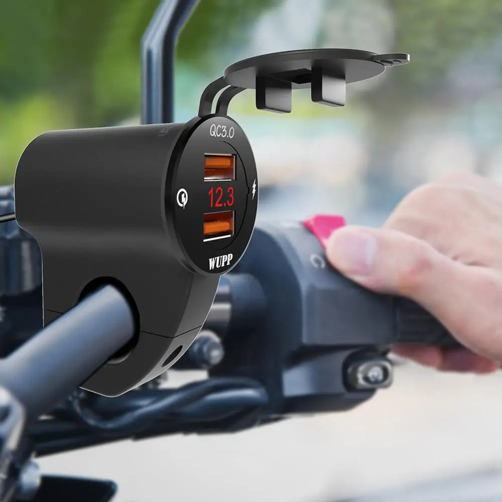 

Waterproof Aluminum Alloy Dual USB Charger Socket Power Outlet With Voltmeter LED Light For 3.0 Car Motorcycle