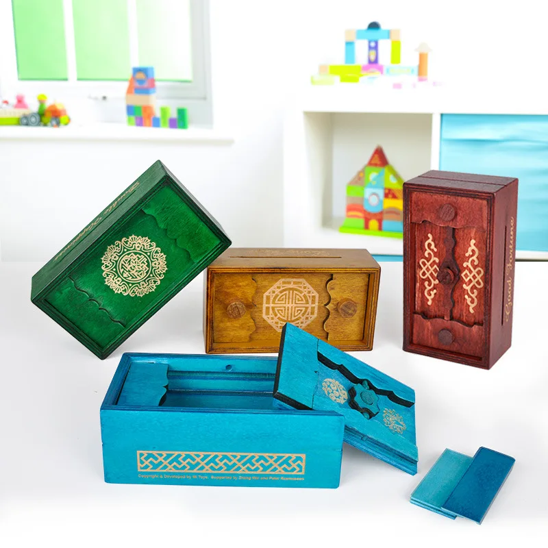 

2021 Wooden Box Secret Trick Intelligence Compartment Magic Money Gift Box Brain Teaser Puzzles For Kids Logic Educational Toy