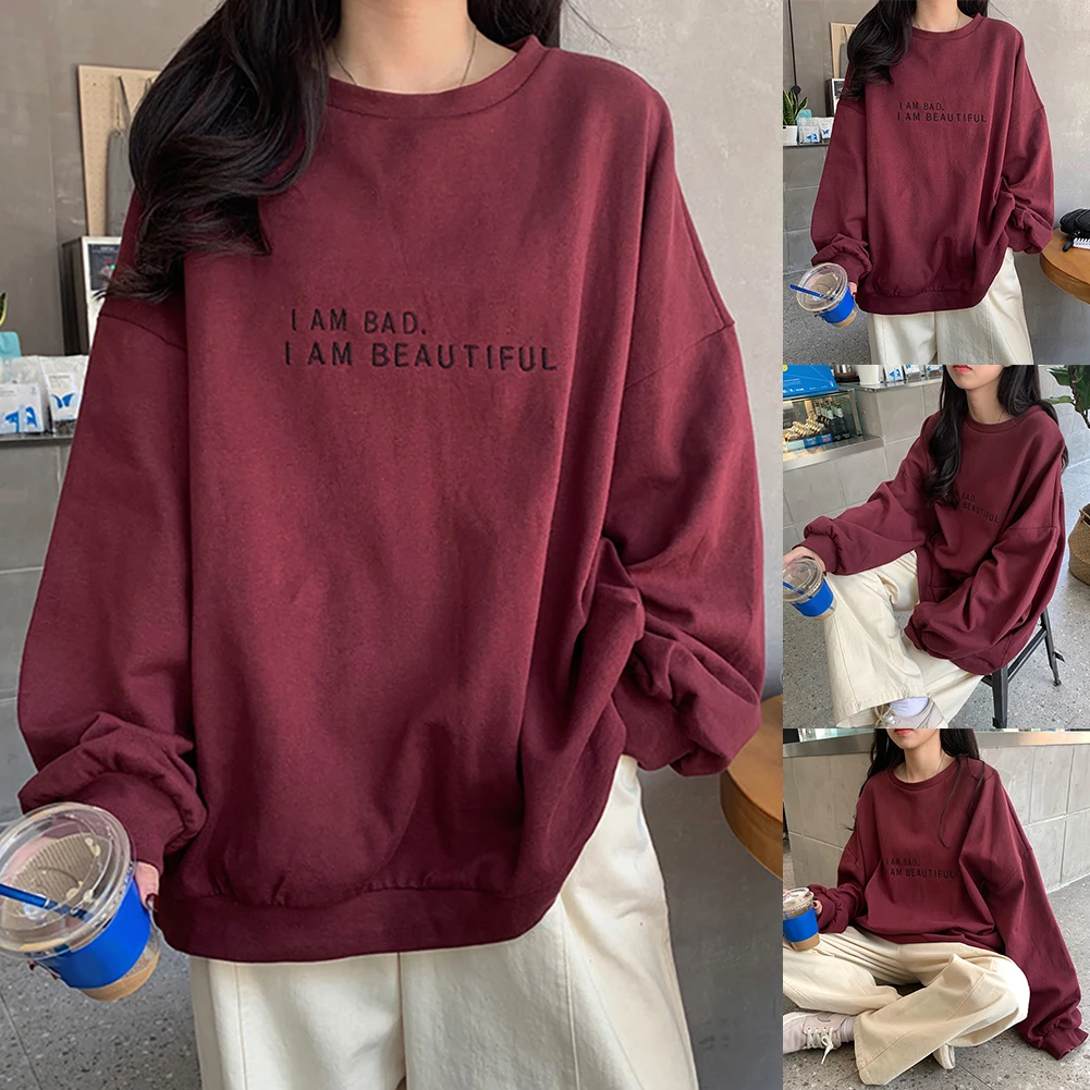 Women Long Sleeve O Neck Pullover Letters Print Oversized Blouse Sweatshirt Women's Clothing толстовка женская sudadera 2020