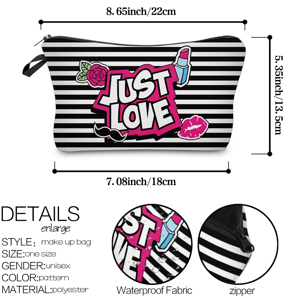 

Deanfun Letter Cosmetic Bag Black White Stripe Women Handbags Travel Organizer Pouch 51834
