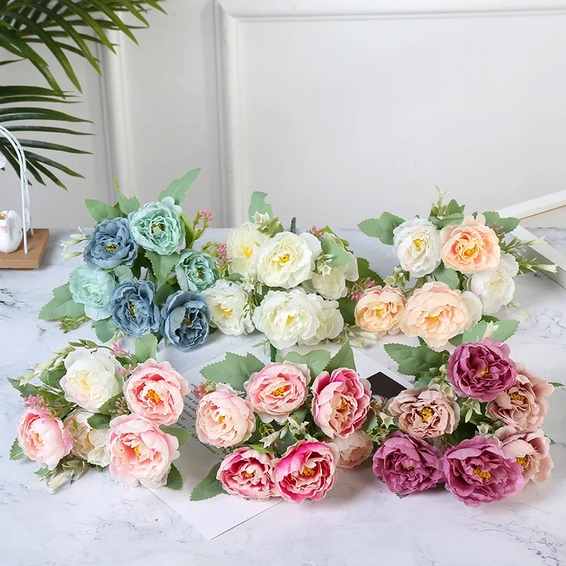 6 головок Пион Искусственные цветы букет дешевые поддельные для дома Свадебные
