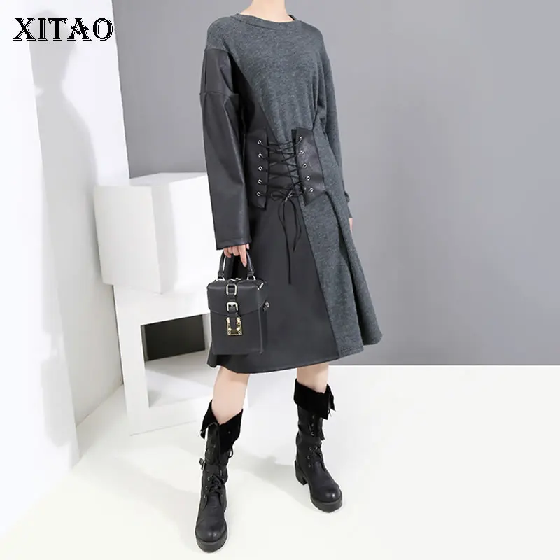 XITAO Плиссированное длинное платье на шнурке женская мода новинка 2019 зимнее