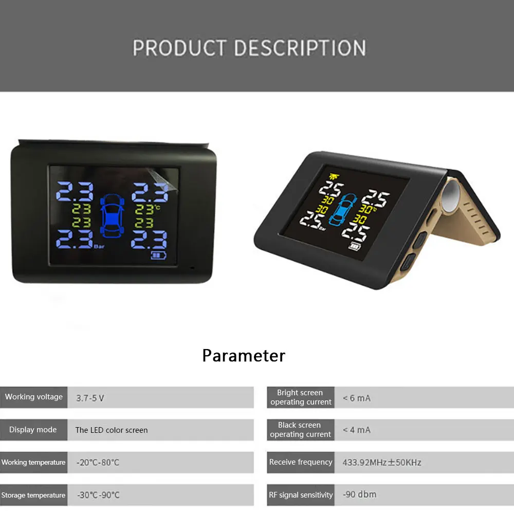 

Внешний монитор давления в шинах, универсальный беспроводной складной монитор давления в шинах на солнечной батарее