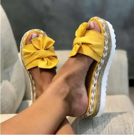 

Summer slippers women Shoes Summer wedge Thick bottom slippers Bow Slippers women fashion 2020 NEW plus size Shoes