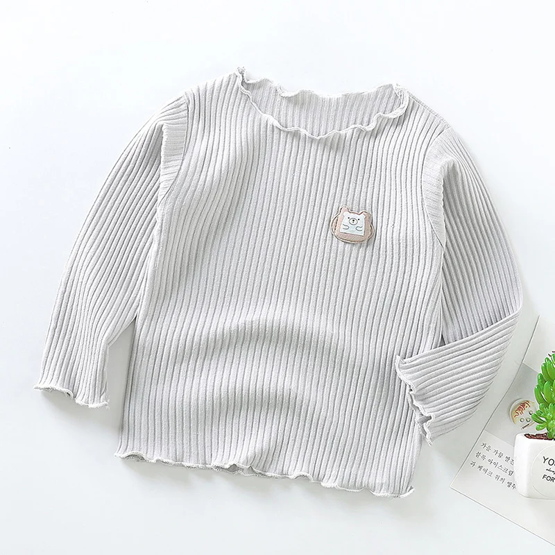 2021 Baby Girls Clothing Girls Shirts Long-sleeved O-necked Solid Color Shirt kid Blouse Cotton Children's Tops Girls Clothing
