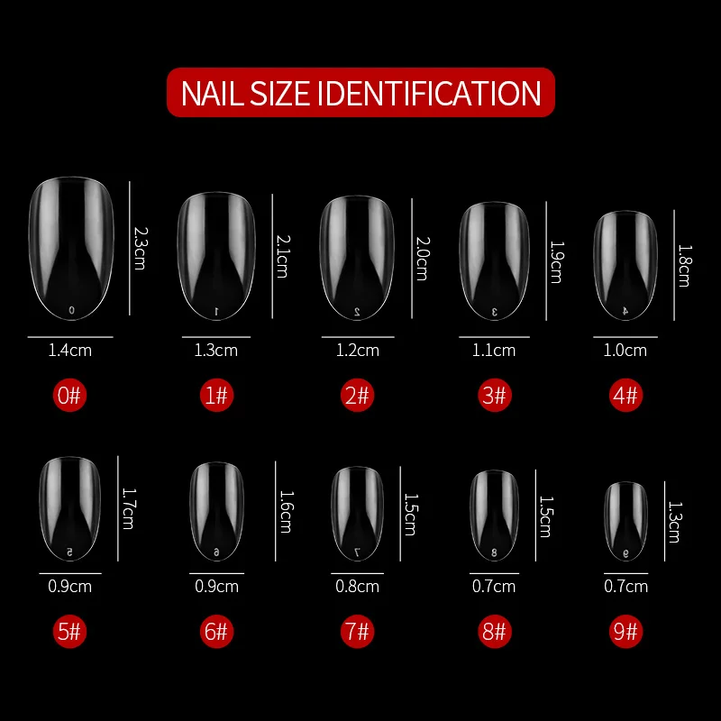 

10 Size 500PCS Resin Full Cover Fake Nails Tips Clear Natural Oval False Artificial Tips DIY Manicure Nail Art Tip H043