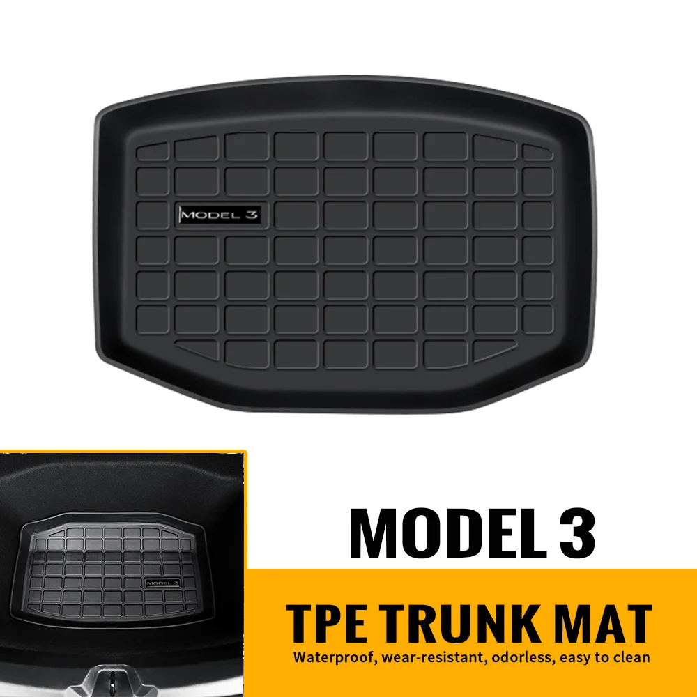 

For Tesla Model 3 2017-2021 TPE Car Rear Trunk Storage Compartment Mat Protective Pads Waterproof Auto Modification Accessories