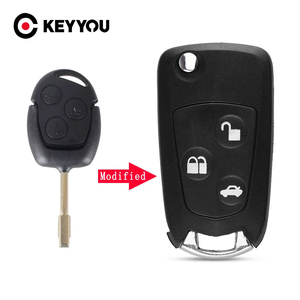 Раскладной чехол KEYYOU с 3 кнопками и дистанционным управлением для Ford Focus Mondeo