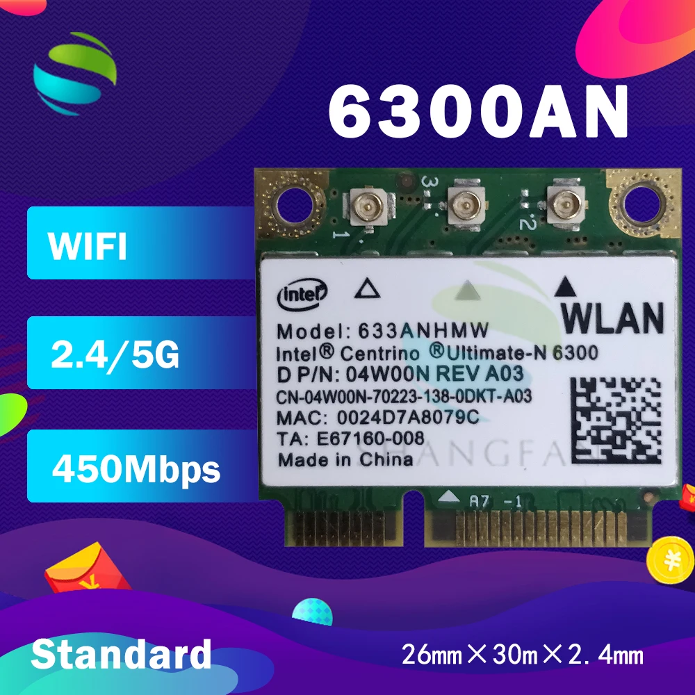 Wi Fi карта для intel Ultimate N 6300 633ANHMW 6300AN Dual Band 450 Мбит/с Mini PCI E Вай Фай адаптер плата Wireless