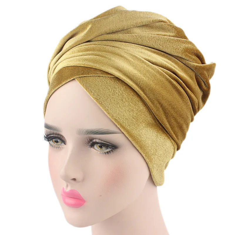 

Pleated Velvet Magic Turban Hair Caps Hijab Head Wrap Extra Long Tube Indian Headwrap Scarf Tie Styling Accessories