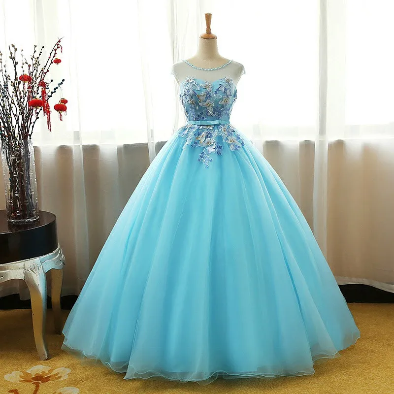 Бальное платье из тюля с красивыми цветами для Quinceanera 2021 Золушки глубоким вырезом