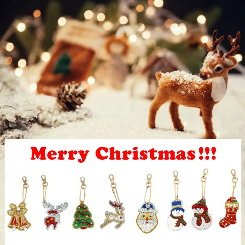 Рождественские украшения для дома Подвески 8 шт DIY Алмазная картина брелок ручной