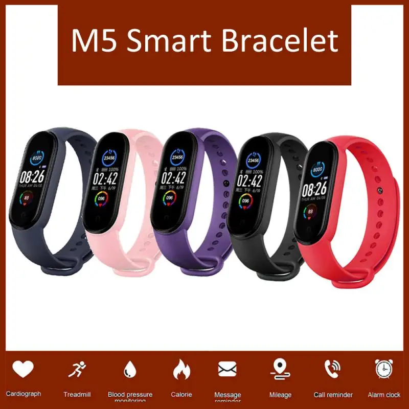 

Hot Sell M5 Smart Band Fitness Tracker Wristbands Heart Rate Monitor Smart Watch Alarm Clock Bracelet for Men Women Pk M6