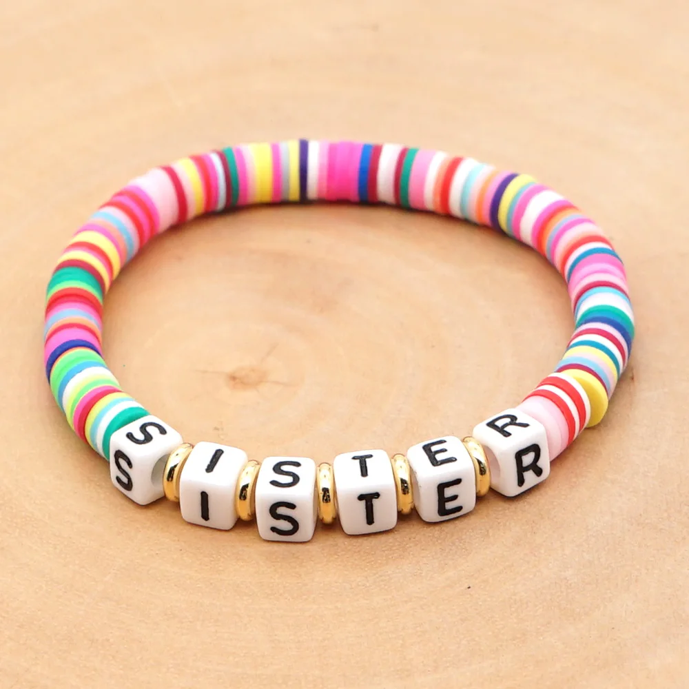 

Shinus 2021 Heishi Braclet For Women Gift Boho Summer Beach Jewelry Fashion Letter Bracelet Polymer Clay Disc Beaded Bracelets