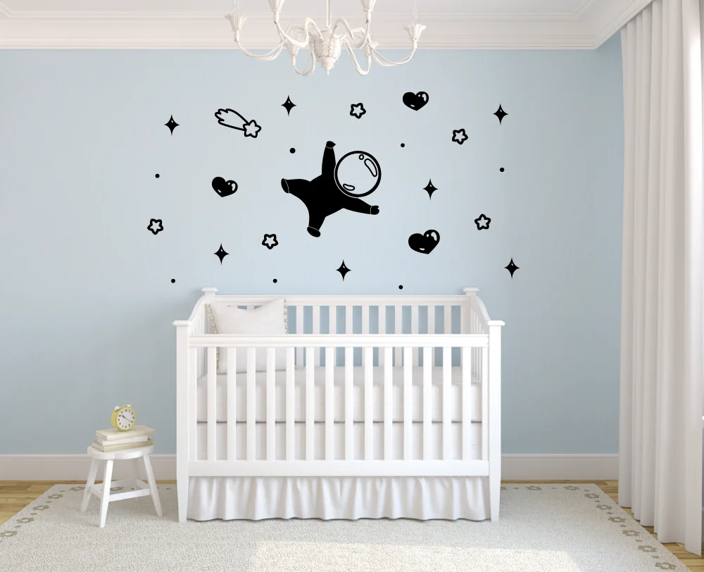 Universe Space Wall Decals Cute Cartoon Astronaut Stars Heart Vinyl Window Art Stickers Kids Bedroom Nursery Interior Decor Q410 | Дом и сад
