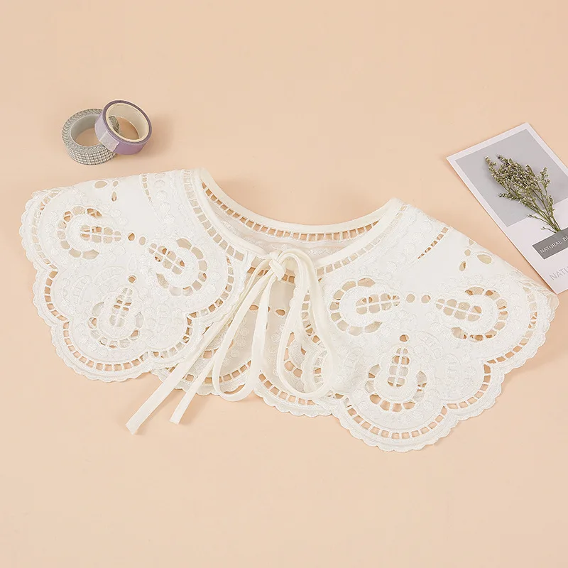 

Korean Style Fake Collar Shawl Wrap for Women Floral Embroidered Fake Collar Accessories Doll Shirt Detachable False Collars