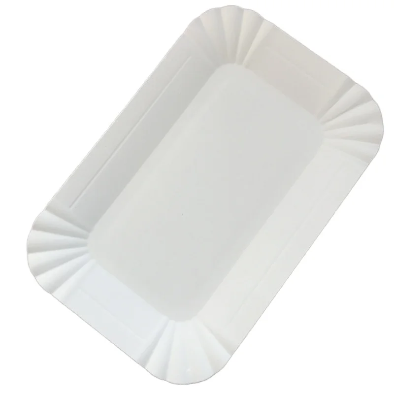 Прямоугольный поднос для торта белая бумажная тарелка одноразовая обеденная