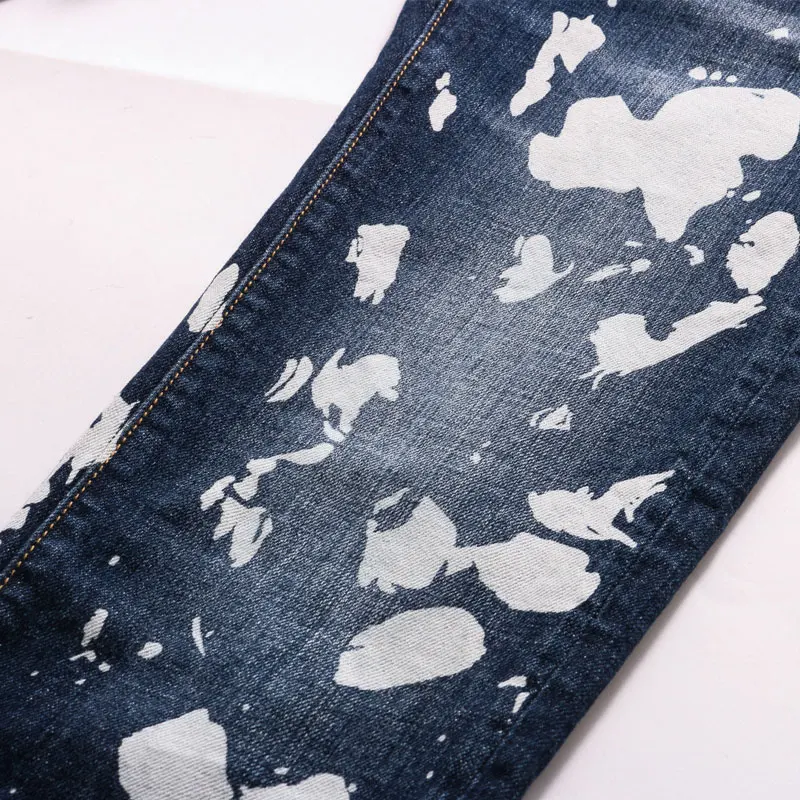 European American Street Fashion Men Jeans Retro Dark Blue Slim Fit Ripped Jeans Men Painted Designer Hip Hop Denim Punk Pants