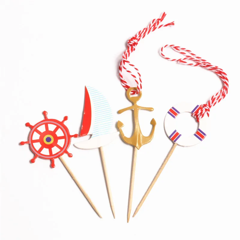 24 шт./лот морской океан бумажные топперы для кексов украшение с якорем набор