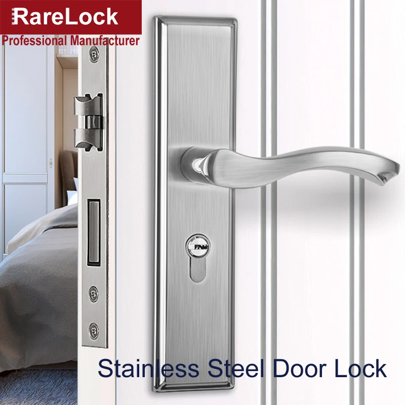 

Stainless Handle Door Lock Modern Simple Multiple Sizes for Bedroom Bathroom Office Hotel Hardware Adjustable Pitch Rarelock H1