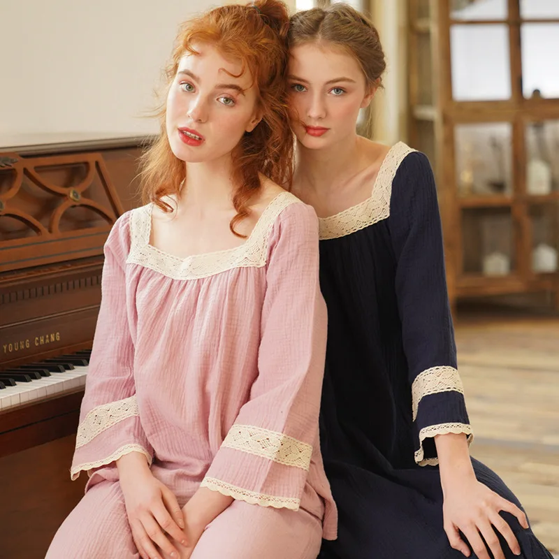 2020 хлопковый Ночной костюм в дворцовом стиле пижама с принцессой комплект ночной