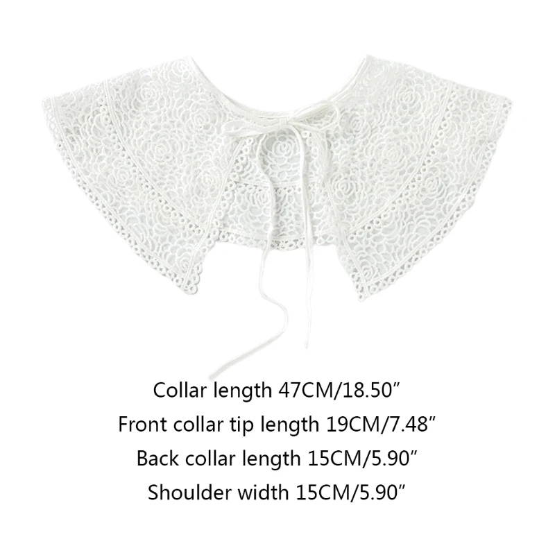 

Women Decorative Fake Collar Lace Shawl Capelet Hollow Out Embroidery Mini Cape Self-Tie Ribbon Sheer Mesh Necklace Short Poncho