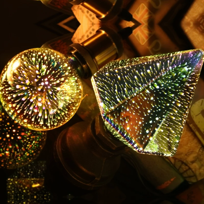 3D Светодиодная лампа звезда фейерверк E27 Винтаж Edison Ночной светильник 110V 220V A60 ST64