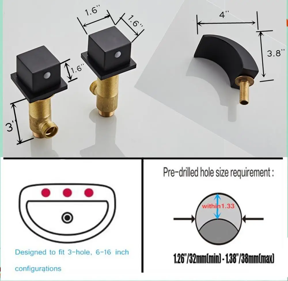 Смеситель для раковины Gecious в ванную комнату с шлангами тремя отверстиями