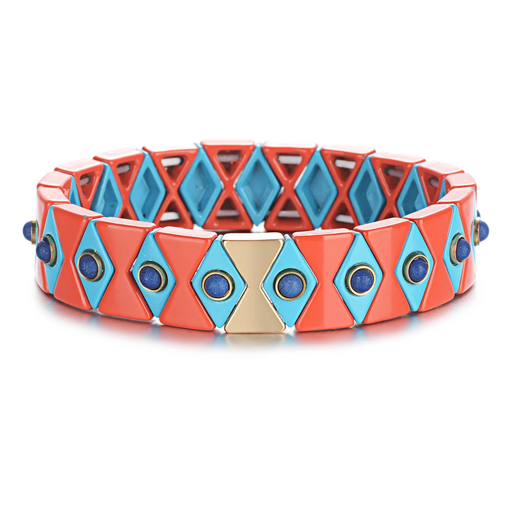 Эластичная нить Ромб Эмаль браслет Богемия ручной работы Цвет Блокировка