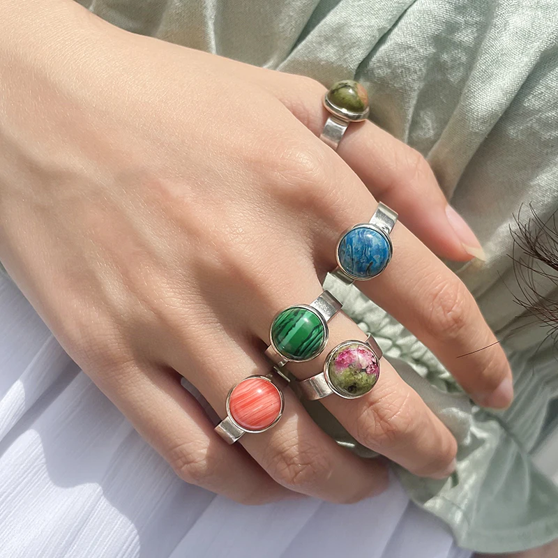 

Momiji Handmake Natural Stone Open Ring for Women Bohemian 10mm Crystal Charms Jewelry Rings Halloween Rings Kids Wholesale