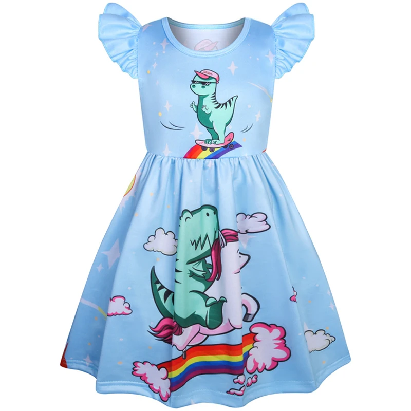 Летние платья для девочек Новое Детское платье с единорогом Одежда принцессы