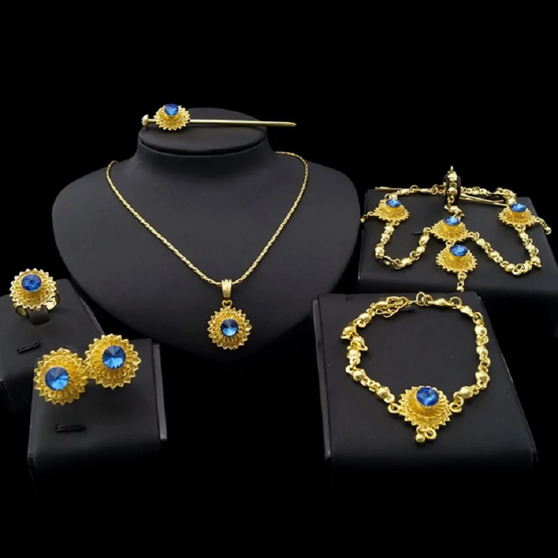 Ювелирные наборы Yulaili оптом Эфиопия классический дизайн женское ожерелье серьги браслет кольцо головной убор Свадебные аксессуары
