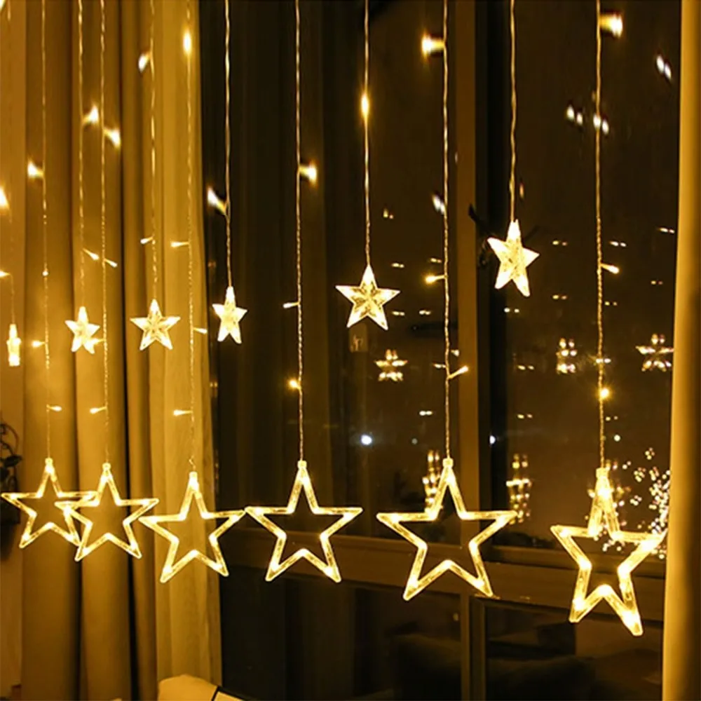 

220V/110V 2.5M LED Curtain Fairy Stars Lights String Hanging Ornament Window Wall Ceilings Christmas Trees Party Xmas Decor