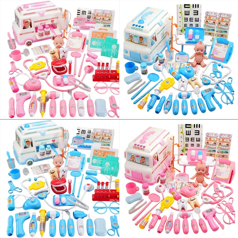 

Electric Ambulance Box 52/65 Pcs/Set Girls Role Play Doctor Game Medicine Simulation Dentist Pretend Toy