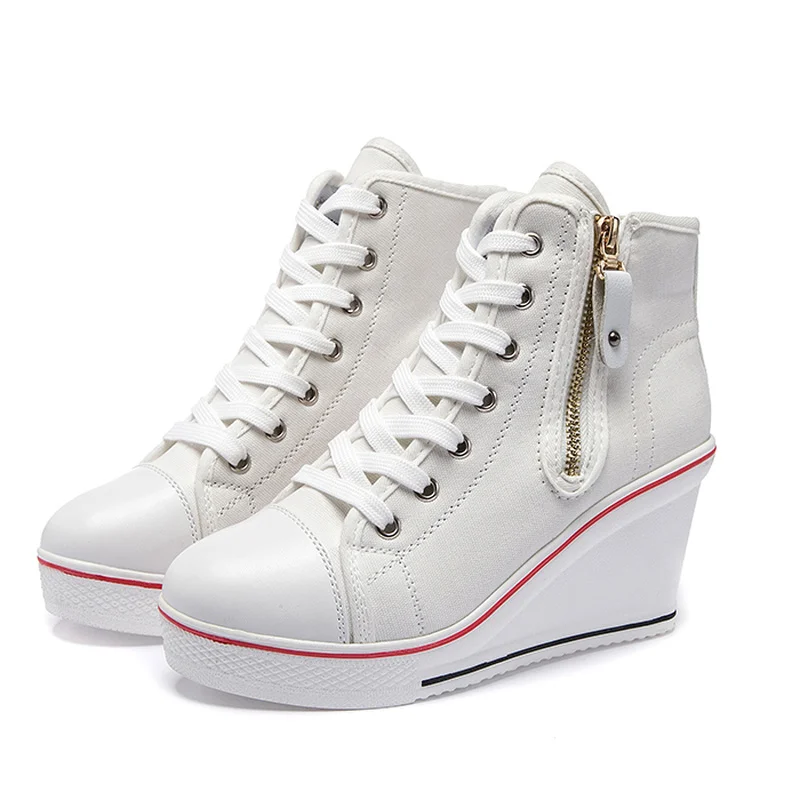 8CM Women Wedges Shoes High Top Pumps Casual Female Height Increasing Platform Canvas Size 35-43 Free | Обувь