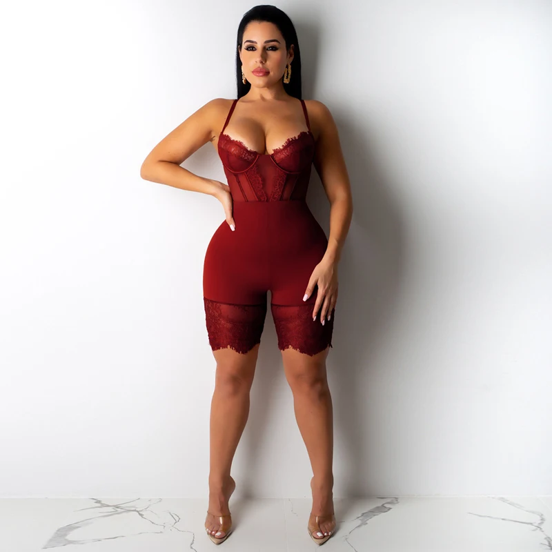 Праздничный элегантный комбинезон для женщин купальник сетчатый кружевной