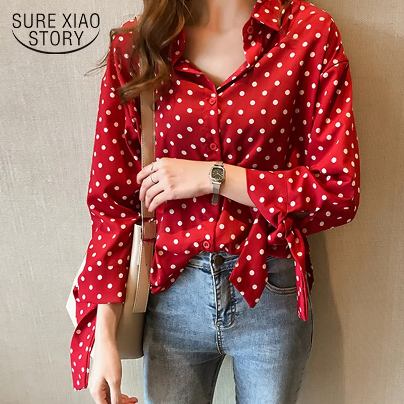 осень плюс Размеры топы женские блузки Повседневное в Футболки крапинку женская