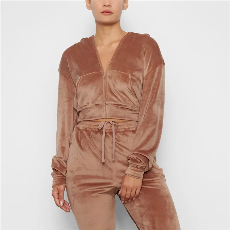 

Velvet Tracksuit Women 2 Two Piece Set Autumn Tracksuits Hoodie Zipper Coat And Pants Sportswear Suit Velour Women's Sets Jogger