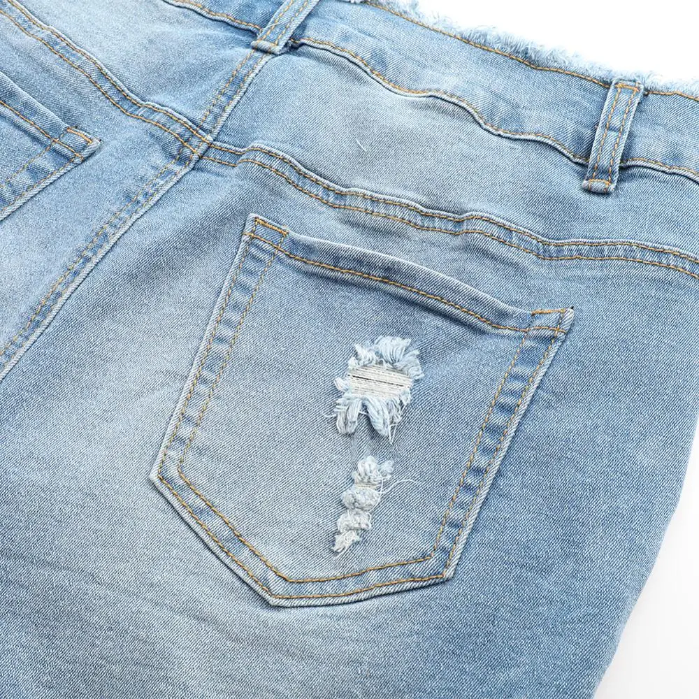 Женские рваные джинсовые шорты тянущиеся Мини со средней посадкой и