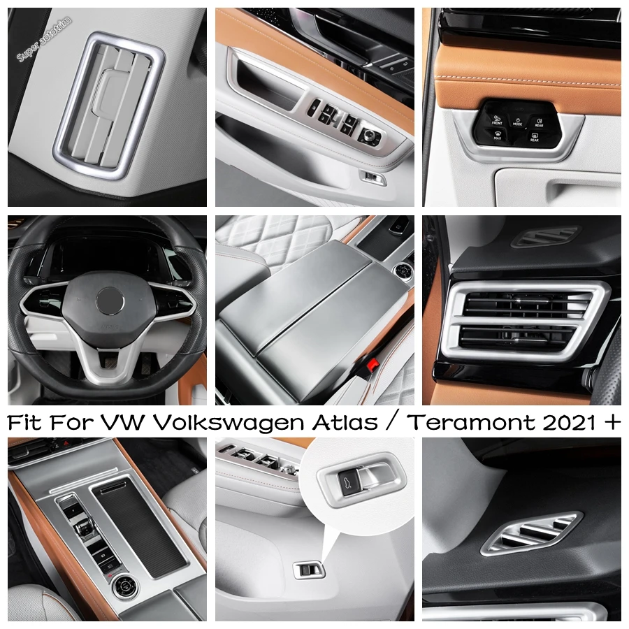 

Auto Central Armrest Box / Gear Shift Panel / Window Switch Button Cover Trim Matte For VW Volkswagen Atlas / Teramont 2021 2022