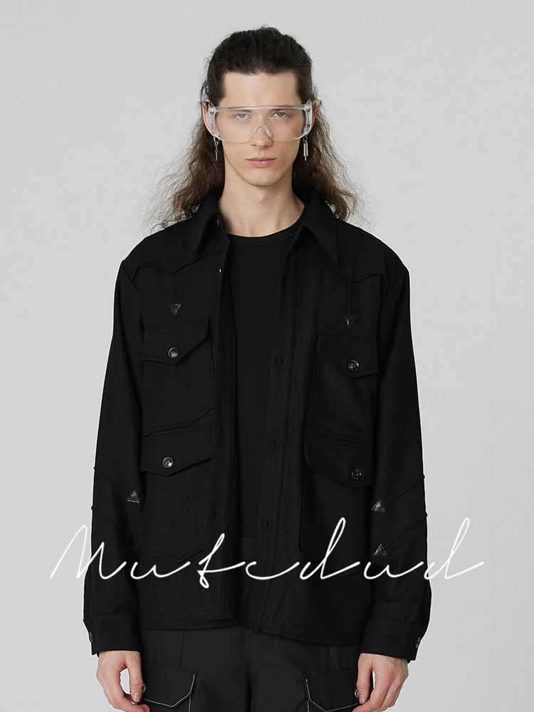 

_ 2022 Мужская Новая модная оригинальная модель шерстяной рабочей одежды, твидовая рубашка для двора, свободная повседневная куртка, женские ...